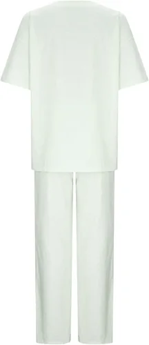 Vista 4 de TIMIFIS Conjuntos de dos piezas para mujer, blusas elegantes de lino de algodón de manga cortalarga, talla grande, pantalones anchos y largos