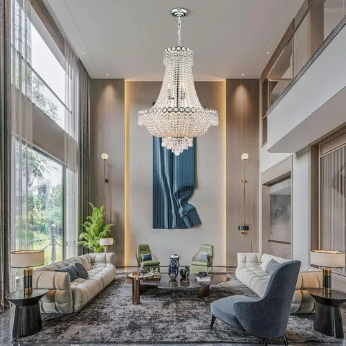 Vista 7 de TFCFL Candelabro de cristal de lujo moderno con 12 luces, acabado dorado, clásico imperio K9, lámpara de techo de cristal, montaje empotrado