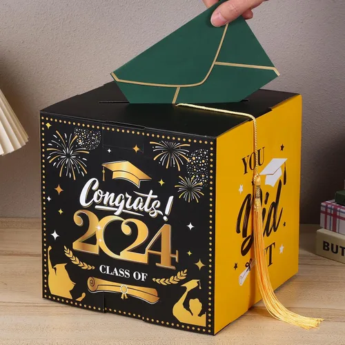 Vista 2 de BESTOYARD Caja de tarjetas de graduación 2024 Clase de 2024 Congrats Grad, caja de tarjetas de invitación, suministros para fiesta de graduación 2024