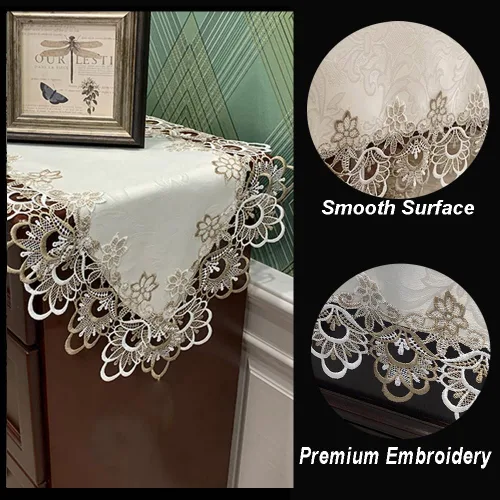 Vista 5 de AMZALI Corredores de mesa de macramé para fiesta, 70 pulgadas de encaje floral bordado rectangular bufanda para cómoda decoración de mesa para boda