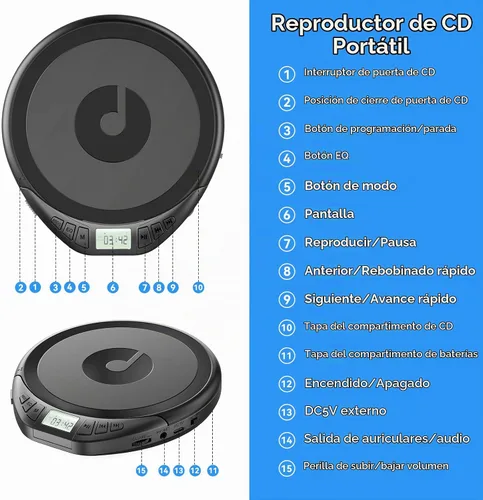Vista 7 de Reproductor de CD portátil con auriculares, reproductor de CD KOVCDVI Negro