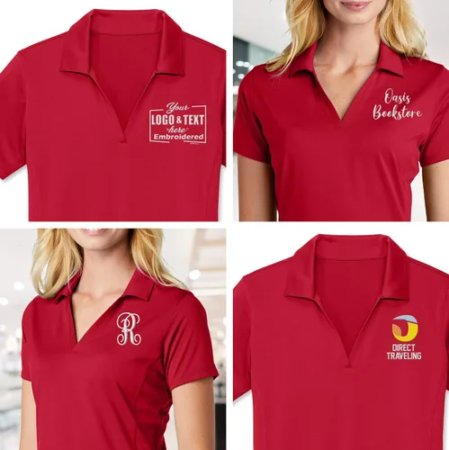 Vista 5 de Polo bordado personalizado para mujer con logotipo y logotipo de seda para mujer