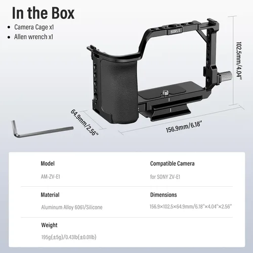 Vista 9 de SIRUI Jaula para cámara Sony ZV-E1 con agarre de silicona y abrazadera para cable para HDMI, placa de liberación rápida integrada para tipo Arca