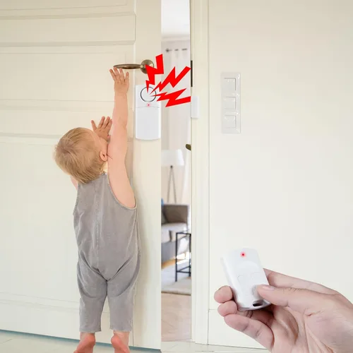 Vista 4 de Alarma de puerta con control remoto, alarmas inalámbricas de ventana de 120 dB con sensor abierto con múltiples modos, alarma de puerta de piscina
