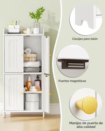 Vista 8 de BEWISHOME Gabinete de piso pequeño,Almacenamiento de papel higiénico Blanco
