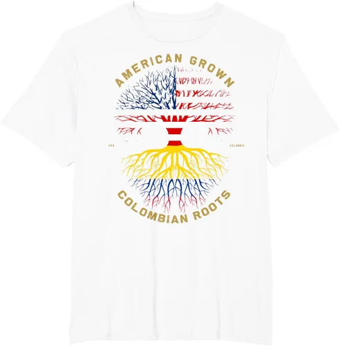 Vista 57 de Camiseta de regalo con la bandera de Estados Unidos con árbol de raíces colombianas