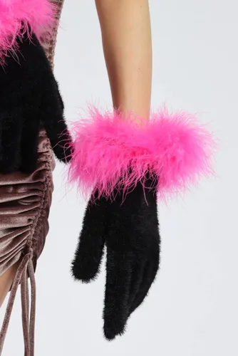 Vista 41 de Sahabowi Guantes de cuero para clima frío Manopla de lana cálida de invierno para mujeres