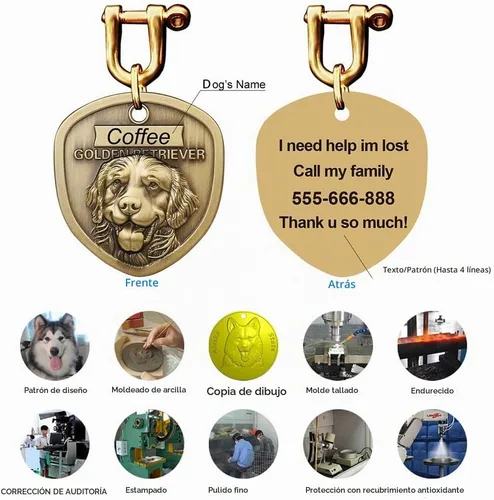 Vista 6 de Collar de cuero auténtico para perro + Juego de etiqueta para perro bulldog con relieve 3D (XS-S)
