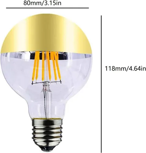 Vista 2 de Lxcom Lighting Bombilla LED G25 de 8 W, color oro medio cromado, regulable, bombillas G80 con espejo, 80 W, igual blanco cálido, 2700 K, base E26