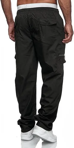 Vista 2 de JMIERR Pantalones cargo casuales para hombre, ajuste relajado, ligeros, elásticos, cintura elástica, con cordón, pantalones tácticos con múltiples