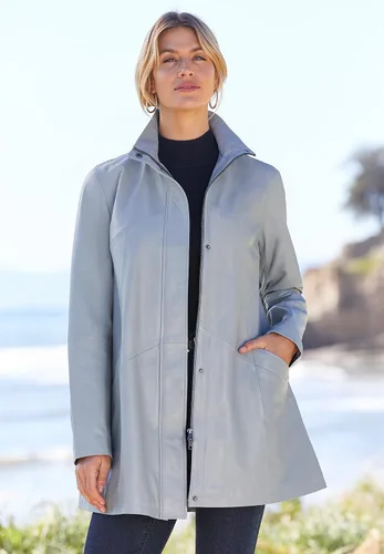 Vista 6 de Jessica London Chaqueta de cuero con cremallera frontal acampanada en talla grande para mujer