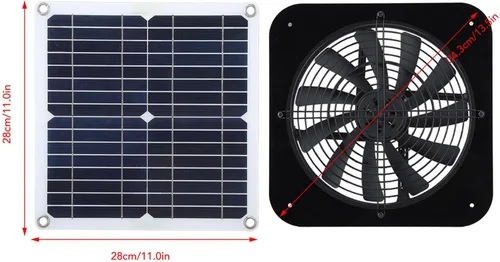 Vista 2 de Fdit Ventilador de escape de ático alimentado por energía solar, 100 W, 13.5 pulgadas, panel de silicona monocristalina, 18 V, para casa