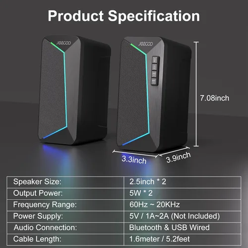 Vista 2 de Jeecoo Altavoces de computadora Bluetooth M30, altavoces RGB para juegos de PC para escritorio con sonido estéreo nítido, modos LED dinámicos