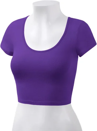 Vista 4 de HATOPANTS - Ombliguera básica de algodón con cuello redondo y manga corta, para mujer