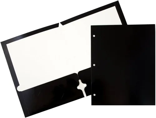 Vista 11 de JAM PAPER Carpetas escolares laminadas de dos bolsillos brillantes con 3 agujeros, color negro, paquete de 3