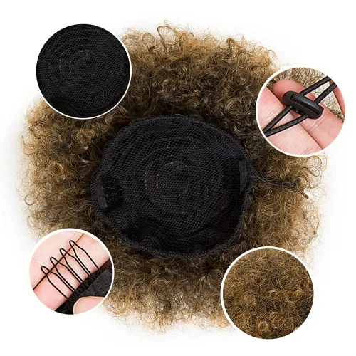 Vista 3 de Cola de caballo afro abombada para cabello natural, con cordón para cola de caballo afro, corto, afro, con cordón para cola de caballo rizado #1BT27