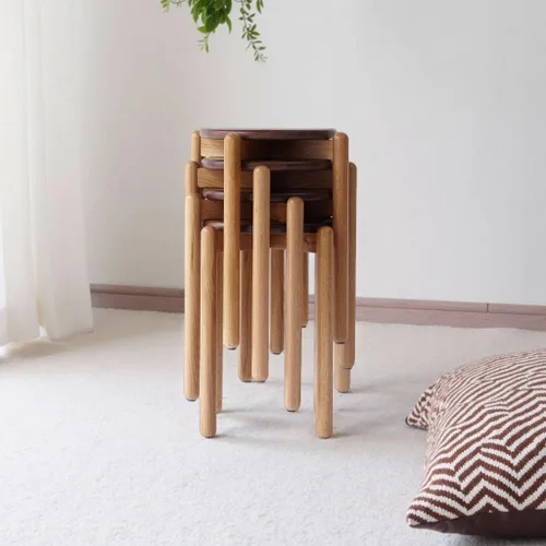 Vista 13 de Taburete apilable de roble, soporte pequeño para plantas, taburete redondo de madera para comedor, sala de estar, entrada, aula, escuela, 15.4 x