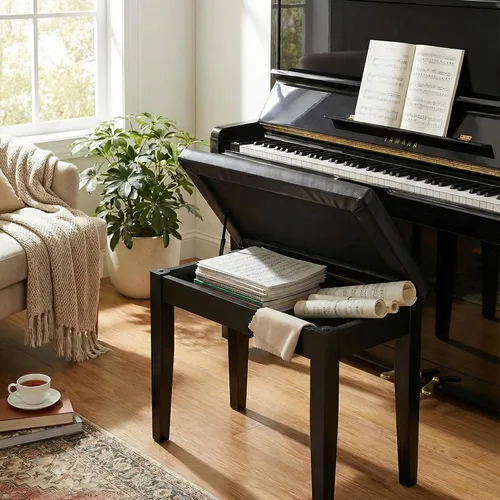 Vista 10 de Roland PB1 - Banco de piano con compartimento de almacenamiento, paquete negro con pedal de sostenimiento
