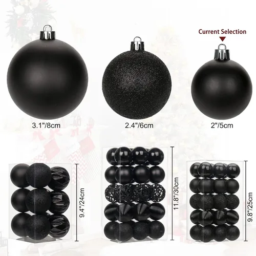 Vista 3 de 30 piezas de adornos de bola de árbol de Navidad irrompibles negros para decoración navideña