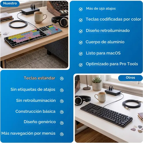 Vista 6 de KB Covers Pro Tools Teclado de aluminio retroiluminado de acceso directo para Mac: más de 150 teclas de edición de audio codificadas por