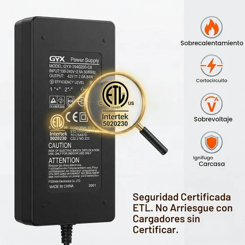 Vista 2 de Cargador de batería de litio de 36 V, certificado ETL de 42 V 2 A para scooter eléctrico, Hoverboard Ebike, compatible con Gotrax, Jetson, Ninebot