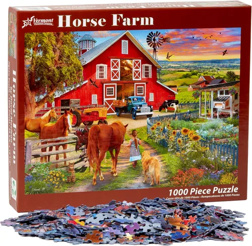 Vista 4 de Vermont Christmas Company Horse Farm - Rompecabezas de 1000 piezas