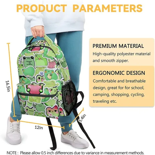 Vista 3 de CUNEXTTIME Mochila de rana para niñas y niños, bonita bolsa de libros de 16 pulgadas con gran capacidad, bolsas escolares de viaje duraderas, Rana