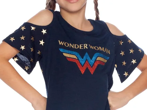 Vista 2 de DC Comics Wonder Woman - Camisón con purpurina y hombros descubiertos para niñas