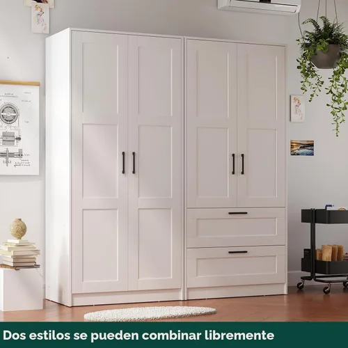 Vista 5 de Fddevelop Fenghua Lizhi Armario Guardarropa de Madera Blanca con 2 Puertas, Armario Independiente para Dormitorio con Estantes, Combinación