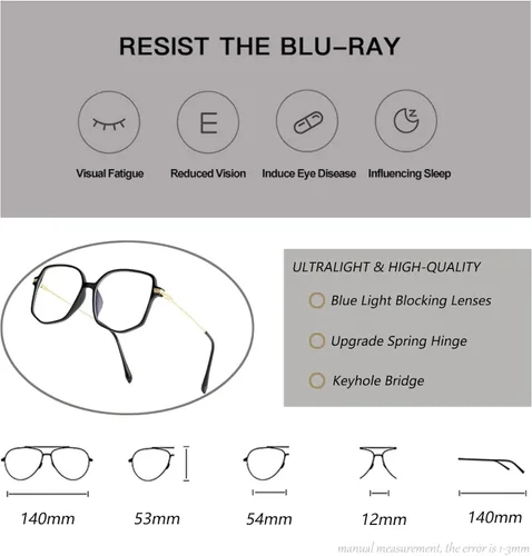Vista 5 de Teumire Lentes cuadrados de gran tamaño con bloqueo de luz azul para mujeres y hombres, ultraligeros a la moda, marcos nerd, lentes transparentes