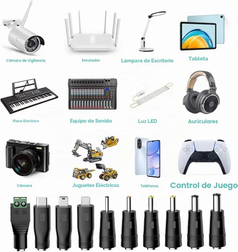 Vista 3 de Adaptador de cable de alimentación CC de 5 V 1 A con 10 conectores, cargador universal de CA/CC para cámaras de seguridad, monitores de bebé, cajas