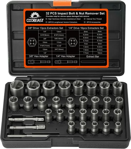 Vista 9 de Coobeast Juego de 49 piezas de extractor de pernos con broca de mano izquierda, juego de extractor de tornillos de servicio pesado, extractor