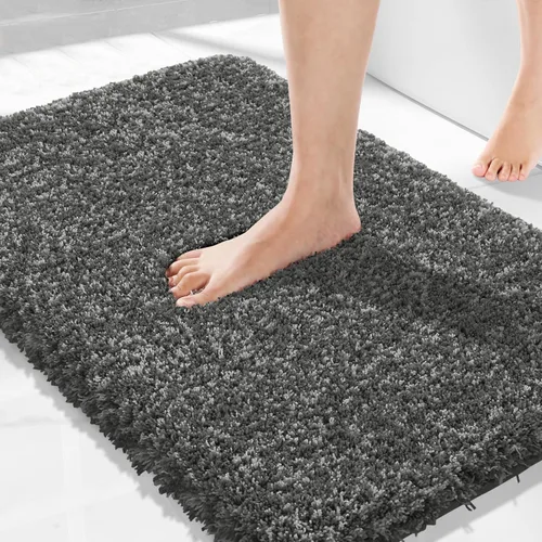 Vista 85 de Yimobra Alfombras de baño en negro y blanco antideslizantes lavables, tapetes de baño ultra suaves y absorbentes de agua, alfombra de ducha suave