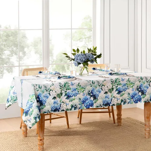 Vista 9 de Threadmade Hydrangea Bloom - Mantel floral de doble borde, multicolor, 70 pulgadas de ancho x 70 pulgadas de largo, redondo