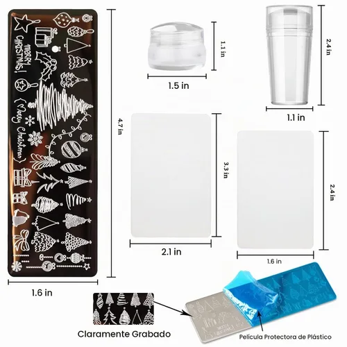 Vista 2 de JUNEBRUSHS 10 unidades de placas de estampado de uñas de Navidad con placas