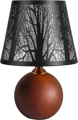 Vista 8 de Lámpara de mesa pequeña de bosque rústico de 11.4 pulgadas, base de madera maciza y pantalla de árbol de metal con lámpara de noche regulable de 3