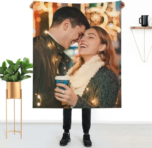 Vista 2 de HUGLAZY Manta personalizada con fotos y texto, manta de franela para parejas de adultos, regalo para cumpleaños, Día del Padre, Día de la Madre, Día