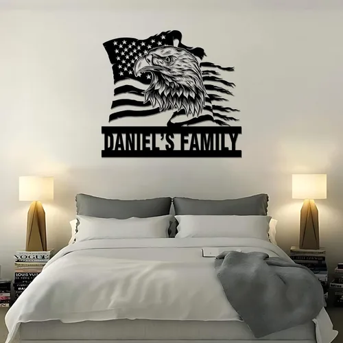 Vista 8 de GodLover Letrero de metal de águila con bandera estadounidense, letrero de metal de águila con nombre de familia, letrero patriótico de águila