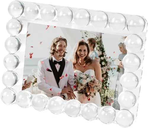 Vista 10 de Marco de fotos de cristal transparente de 5 x 7 pulgadas, marco de fotos con 24 bolas de alta calidad, perfecto para oficina, hogar y decoración