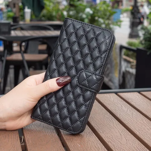 Vista 7 de Case for Xiaomi Redmi Note 10 4G/Note 10S,Rhombus Lambskin Pattern Premium Leather Wallet Kickstand Flip Case Magnetic Clasp Cover Black