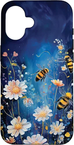 Vista 32 de Bees and Wildflowers on Dark Blue Case for iPhone 17