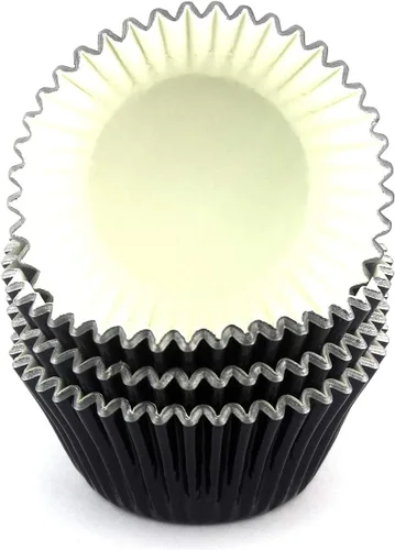 Vista 2 de Moldes de aluminio para cupcakes para fiesta de Halloween, tazas para hornear estándar, 100 unidades (negro)