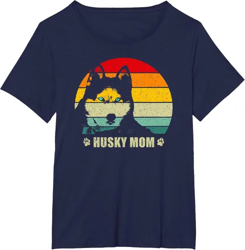 Vista 27 de Husky Mom Retro Dog Lover Mother Siberian Huskies Tee Women T-Shirt Asphalt Grey