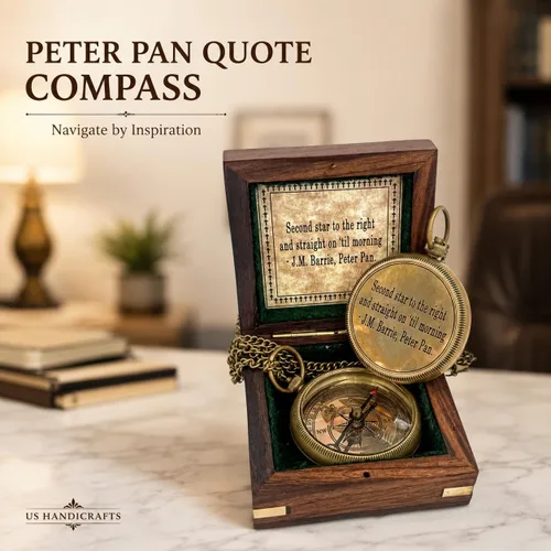 Vista 6 de Second Star to the Right and Straight on Till Morning- Brass Engraved Compass with Wooden Case – Inspirational Birthday, Confirmation, and Baptism