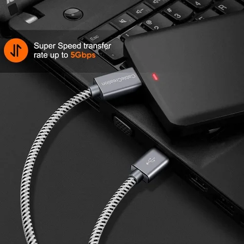 Vista 2 de CableCreation Cable corto USB3.0 para disco duro de 1 pie, USB 3.0 A a Micro B Cable de 5 Gbps de datos, USB 3.0 externo funciona para WD Toshiba
