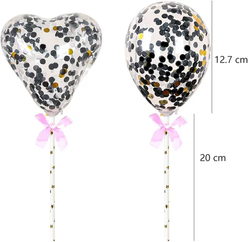 Vista 5 de Daimay Decoración de pastel de cumpleaños negra con purpurina acrílica para decoración de pastel de cumpleaños número 14 con globos de confeti