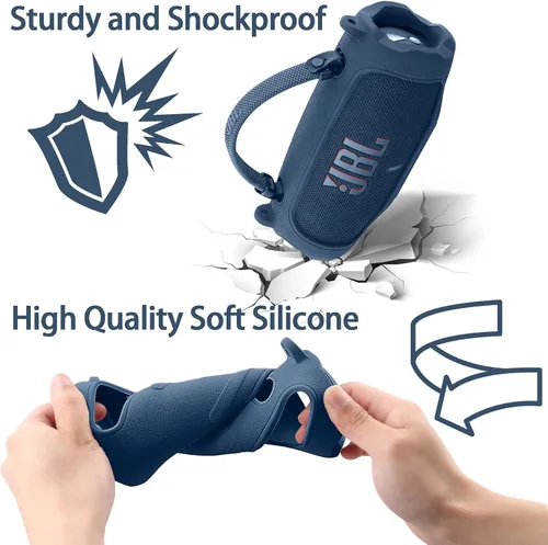 Vista 79 de Funda de silicona compatible con JBL Charge 5 Altavoz Bluetooth portátil impermeable (Cubierta de silicona negra)