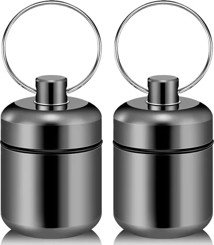 Vista 12 de Llavero pastillero - Organizador de pastillas pequeño, pastillero impermeable, llavero portátil con anillo para bolso (negro)