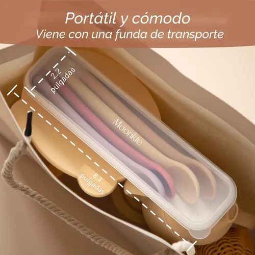 Vista 7 de Moonkie Juego de 4 cucharas de silicona para bebé, cucharas para niños pequeños para autoalimentación de 6 meses, cucharas de alimentación de dos