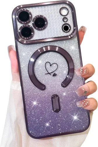 Vista 44 de Bonoma Funda con purpurina para iPhone 13 Pro Max, bonita funda 3D con patrón de chapado en degradado de mariposa de diamante, protección de cámara